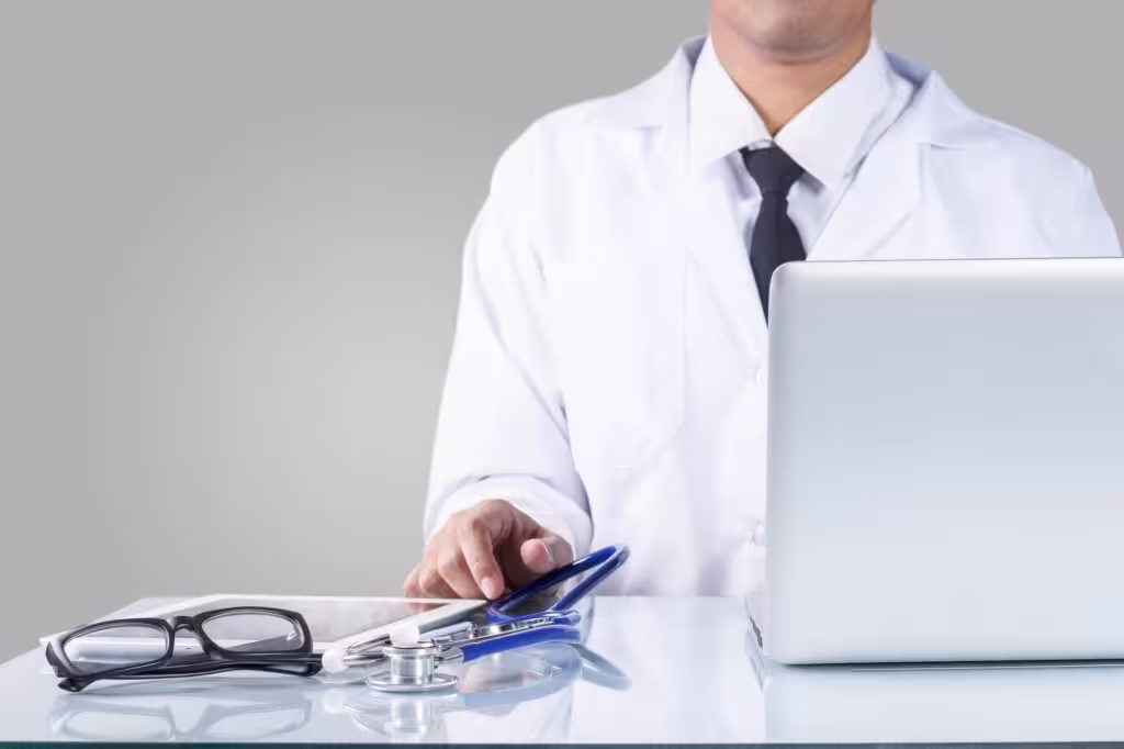 Doctor and equipment in office